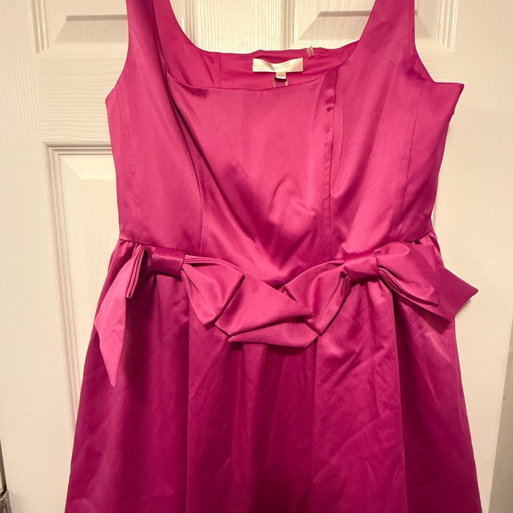 LoveShackFancy Bayer Mini Fuchsia Party Dress with Bow Waist